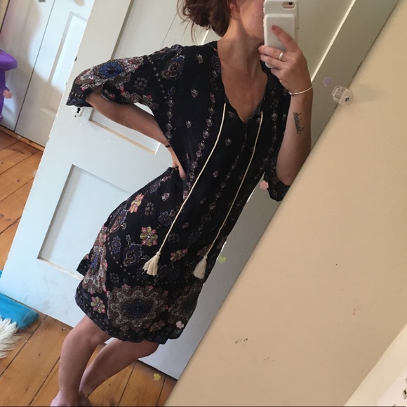 Aranee Navy blue paisley print 3/4 sleeve dress M - Picture 1 of 7